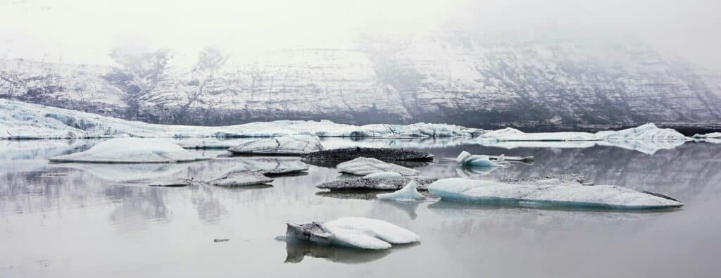 group of icebergs in the glacial lagoon in Iceland