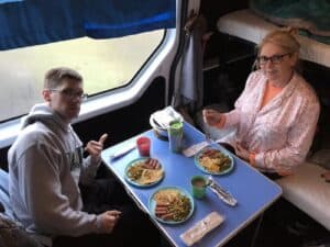 Dining in the camping van Dining in the camping van