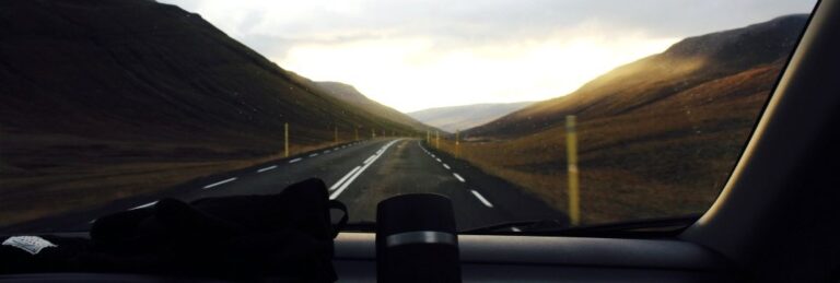 the road seen from inside a camper van
