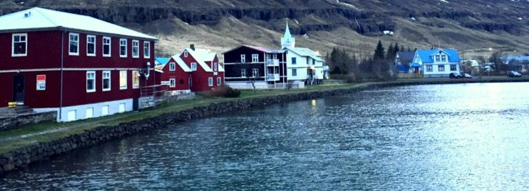 Houses by the sea in seyðisfjörður