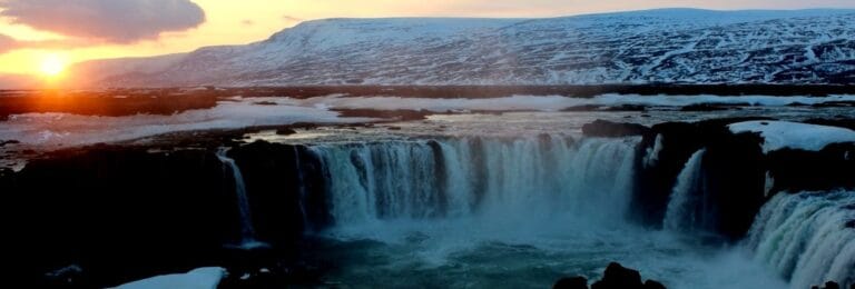 Goðafoss in sunset and snow