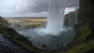 Seljalandsfoss falls from behind