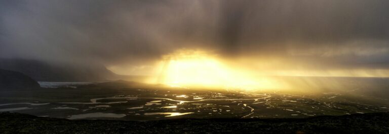 Beautiful sunset in Iceland, mountains and lakes