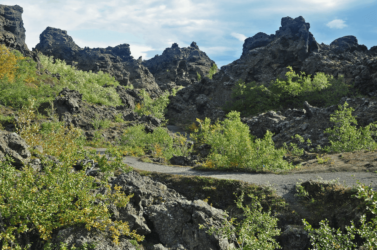 Dimmuborgir walking path in iceland