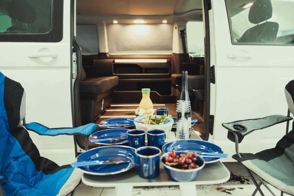 VW California 4×4 camper interior eating outside
