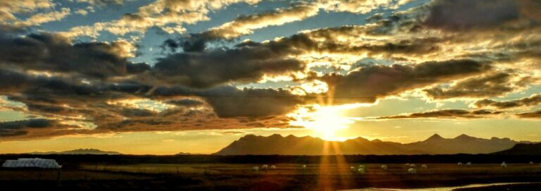 Iceland sunset on a camper trip in summer