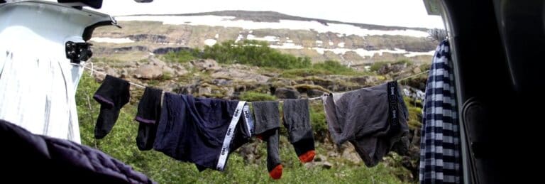 drying laundry in the campervan