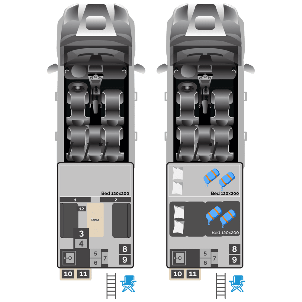 Toyota Hilux 4x4 campervan interior illustration