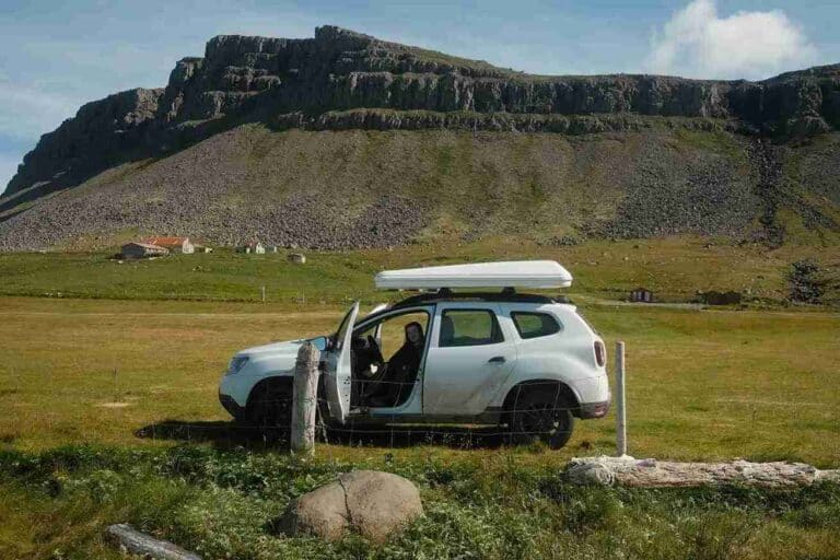 Dacia Duster parked by a grassy field
