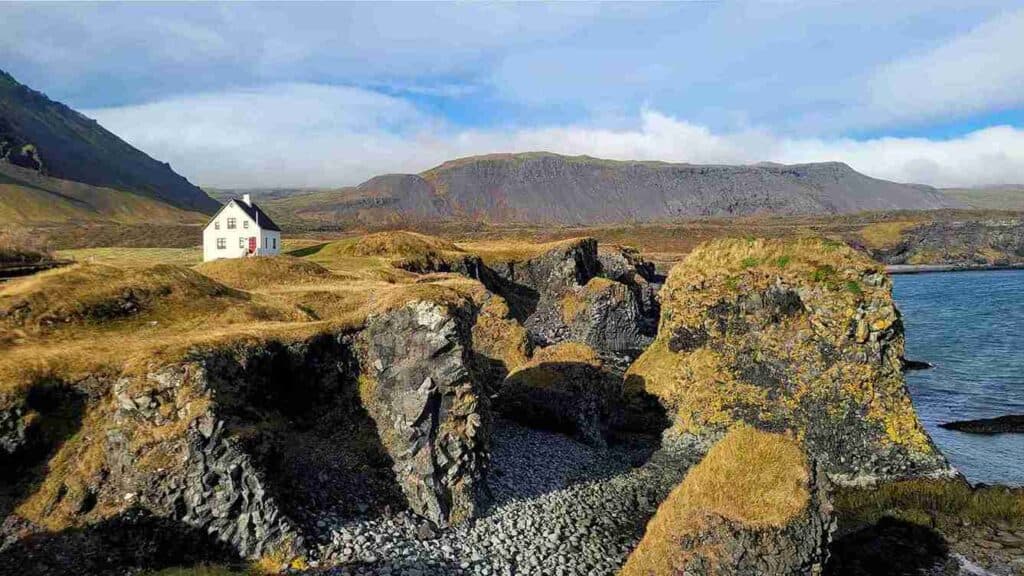 A view from a car window, Arnarstapi with a single house