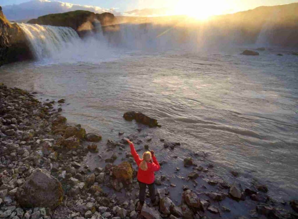 A woman in Goðafoss