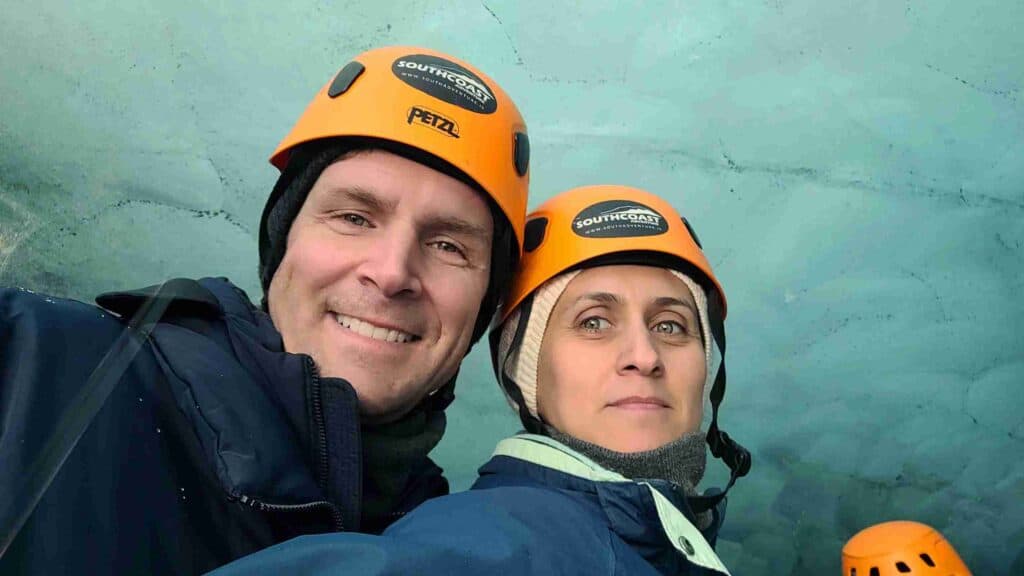 A couple on a glacier tour