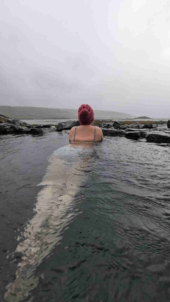 A woman in a hot spring